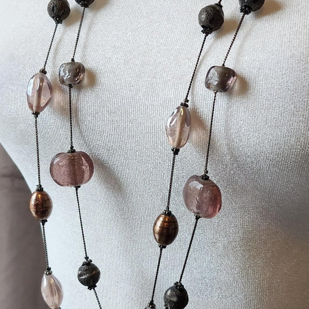 New York & Company Dual Layer Necklace with Glass Acrylic Beads